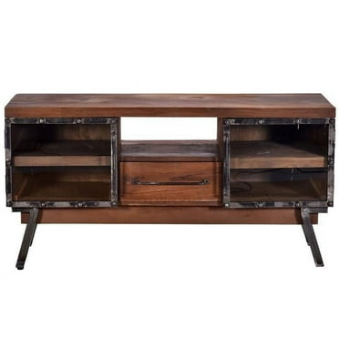 Progressive Furniture Layover Wood Console in Caramel Brown/Black Iron