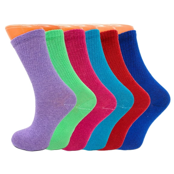 Women’s Colorful Solid Cotton Crew Socks 6 Pairs Casual Extra Thin Socks