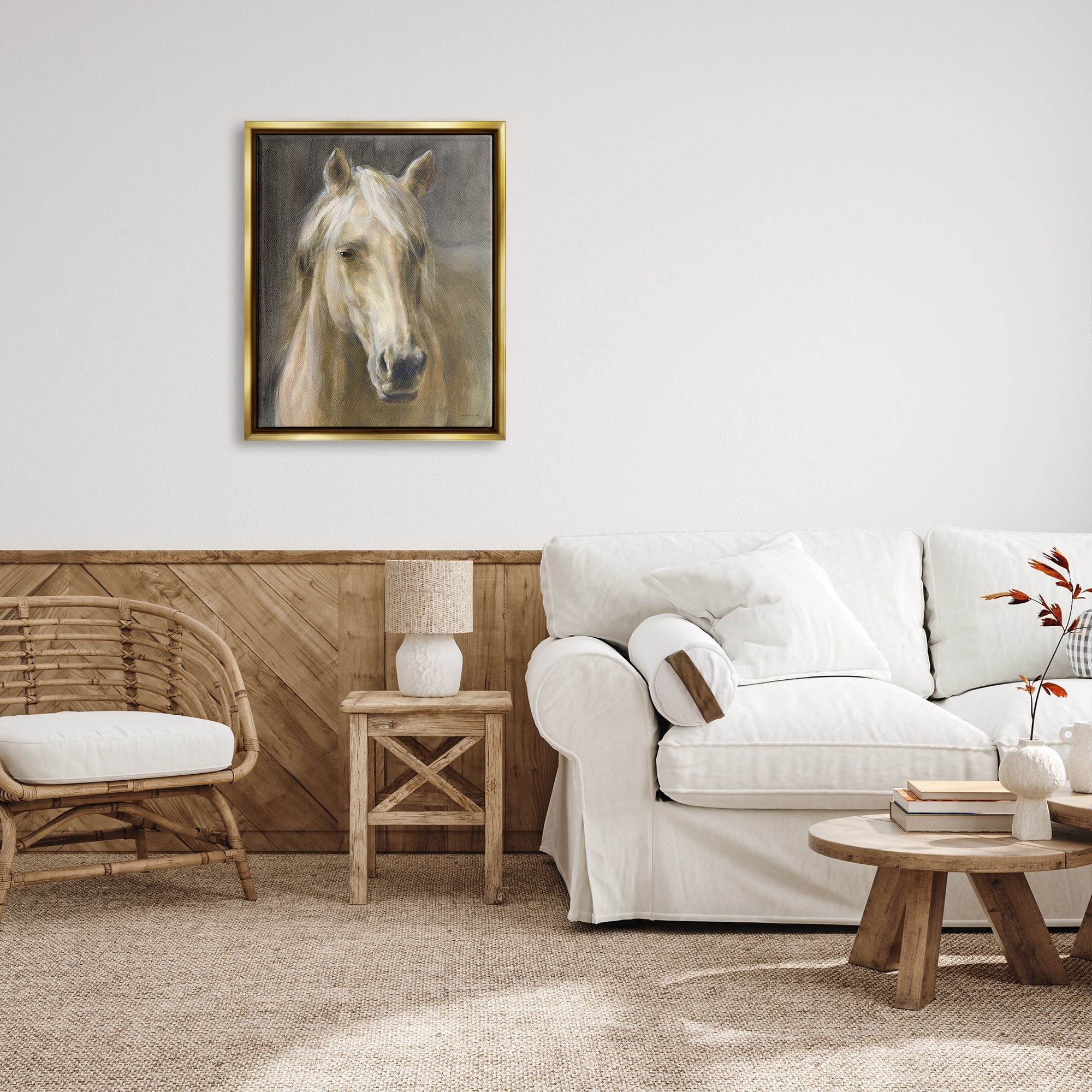 Stupell Industries Palomino Horse Portrait Animals & Insects Painting Gold Floater Framed Art Print Wall Art, 25 x 31