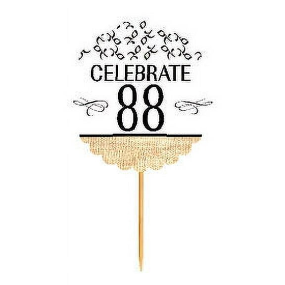 88th Birthday / Anniversary Novelty Burlap Cupcake Decoration Picks -12pack