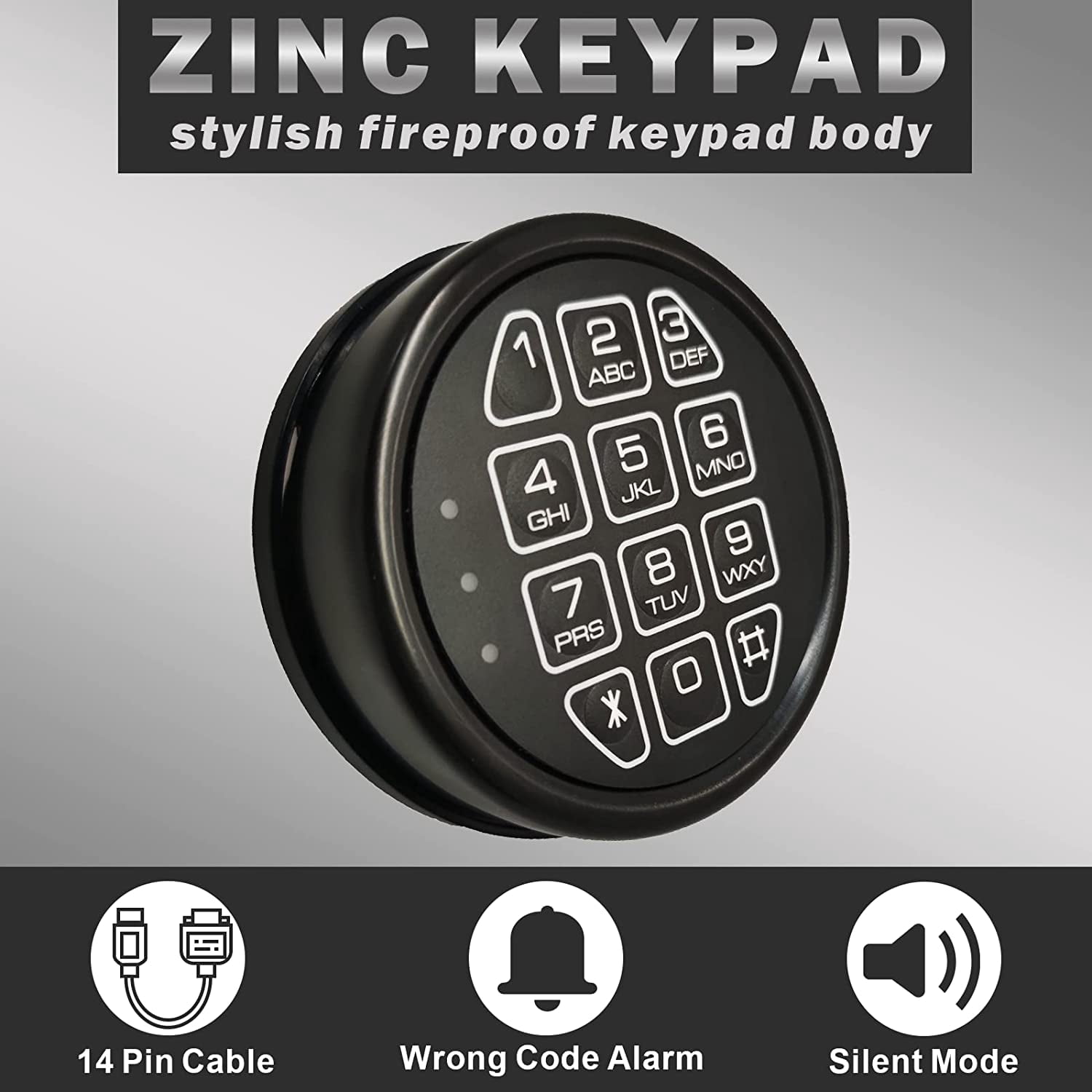 Gun Safe Replacement Black Keypad Gun Safe Lock, Solenoid Mechanism 2 Override Keys