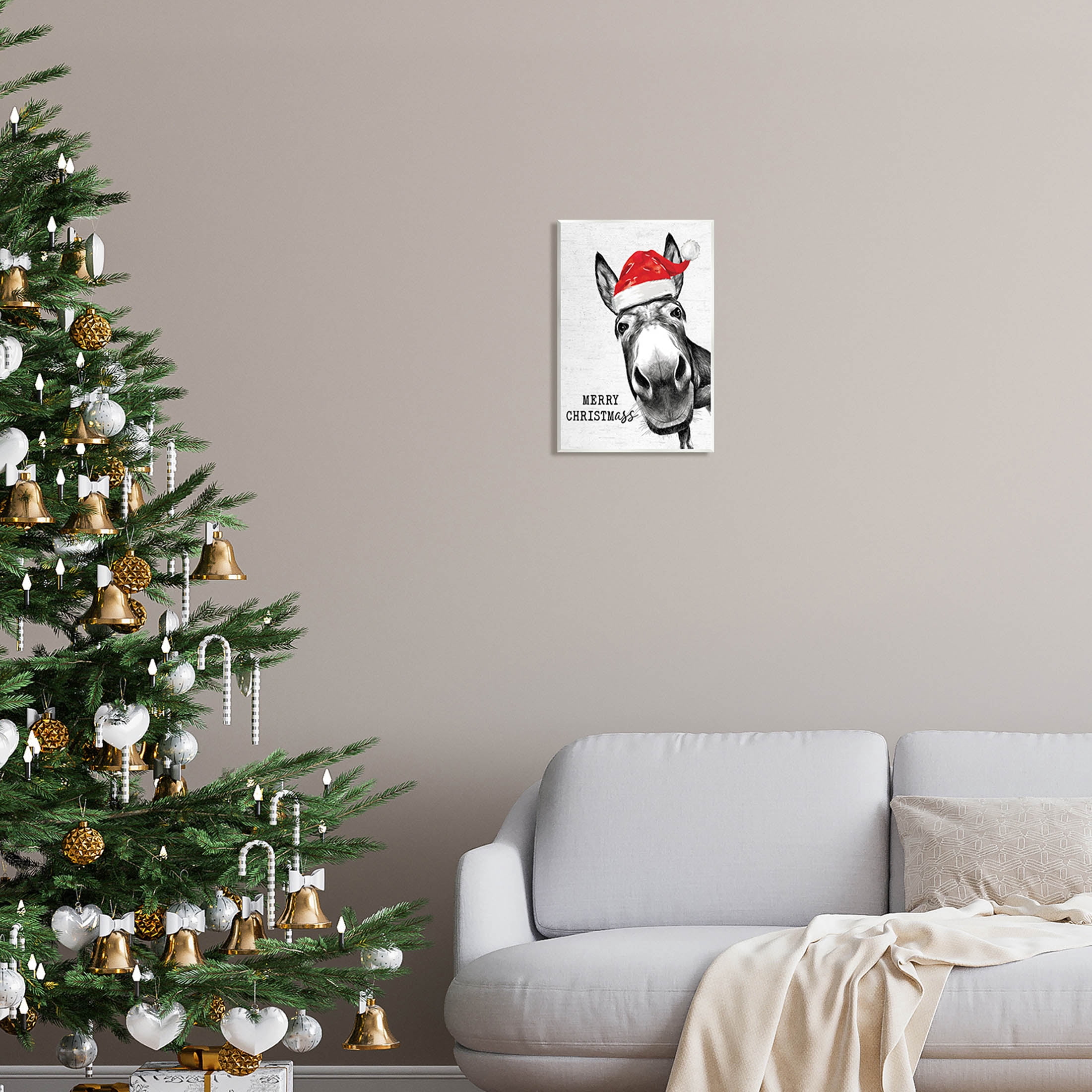 Stupell Industries Merry Christmass Funny Donkey Graphic Art Unframed Art Print Wall Art, Design by Lettered and Lined