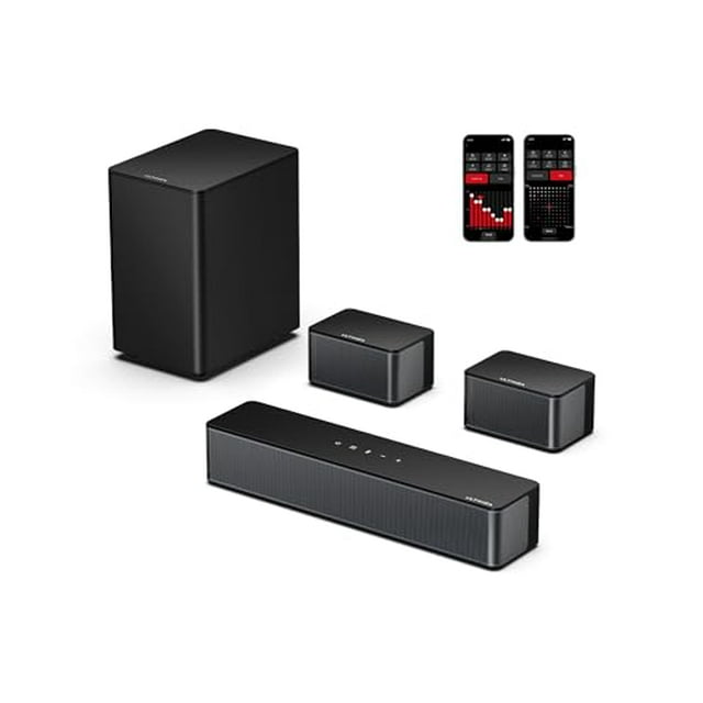 ULTIMEA Barra de sonido 5.1 para Smart TV, sistema de sonido envolvente virtual para TV, potencia máxima de 320 W, altavoces envolventes ajustables y subwoofer, control de aplicaciones, barra de sonid