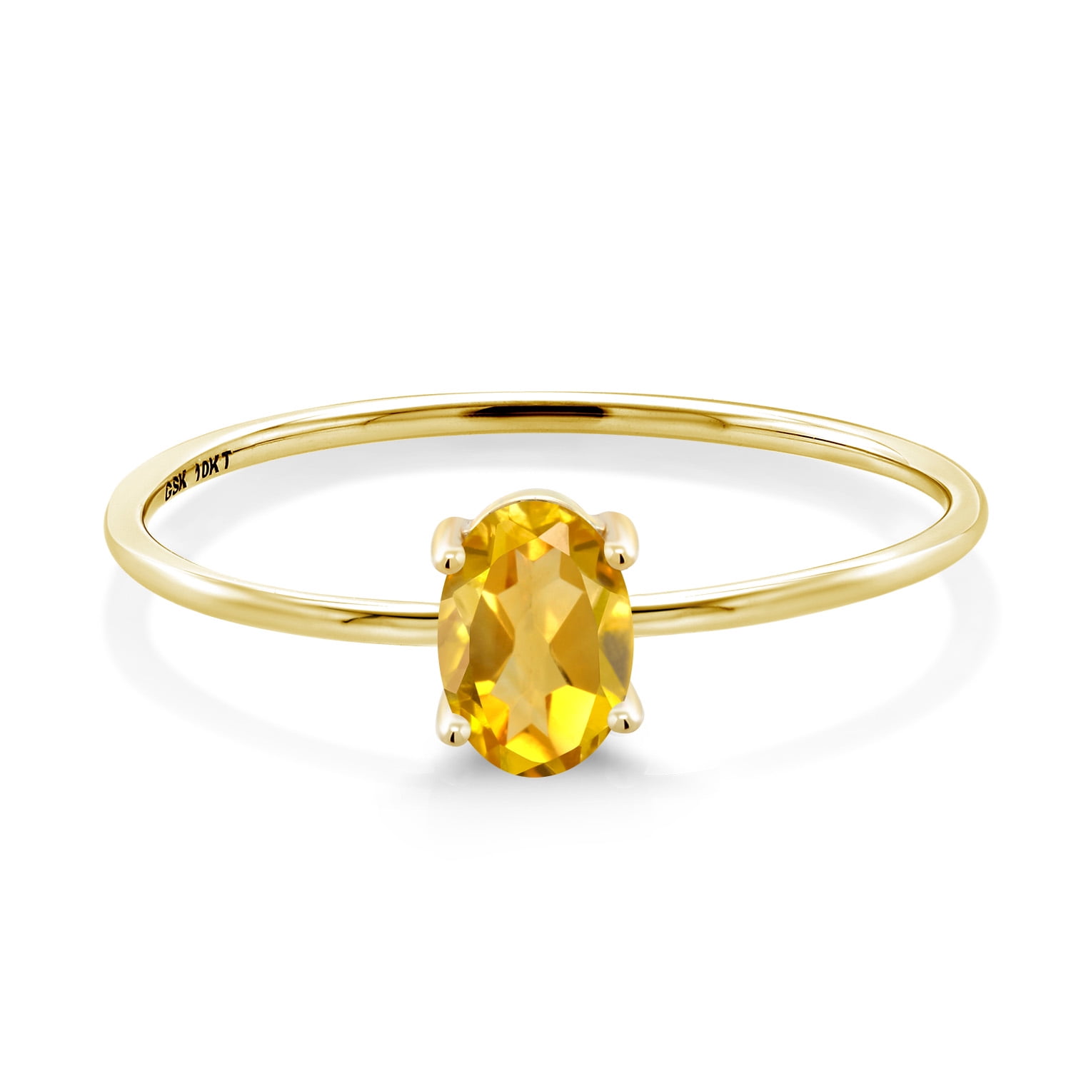 Gem Stone King 10K Yellow Gold Yellow Citrine Engagement Ring for Women (0.45 Cttw, Oval 6X4MM, Gemstone Birthstone)