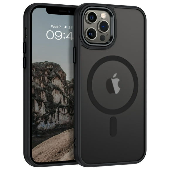 DOMAVER Étui Magnétique pour iPhone 12 / Étui iPhone 12 Pro 6,1 Pouces - Étui Mince Mate Translucide / Compatible MagSafe / Antichoc Anti-Jaunissement / Noir