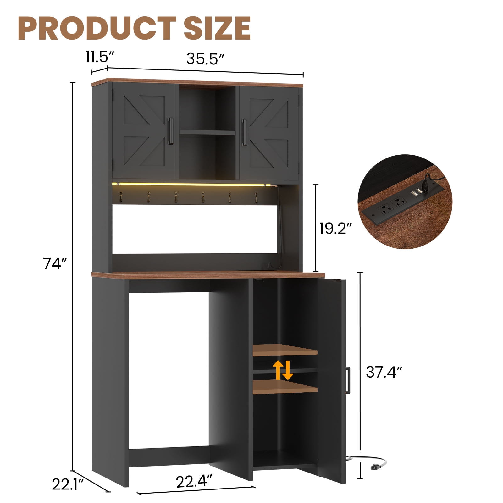 Aheaplus Multifunctional Mini Fridge Cabinet: Coffee Bar, Wine Stand & Beverage Station with Outlet, LED Light & Microwave Shelf, for Kitchen, Dorm, Office,Black
