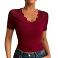 thumbnail image 2 of Blczomt Trendy Womens Casual Tops Lace Sexy Shirt Slim Fit 2025 Short Sleeve Red Womens Blouses Casual, 2 of 9