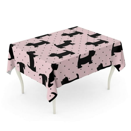 

SIDONKU Scottish Terrier Cute Dogs on Pink Polka Dots Child Drawing Style Puppy Design Tablecloth Table Desk Cover Home Party Decor 60x84 inch