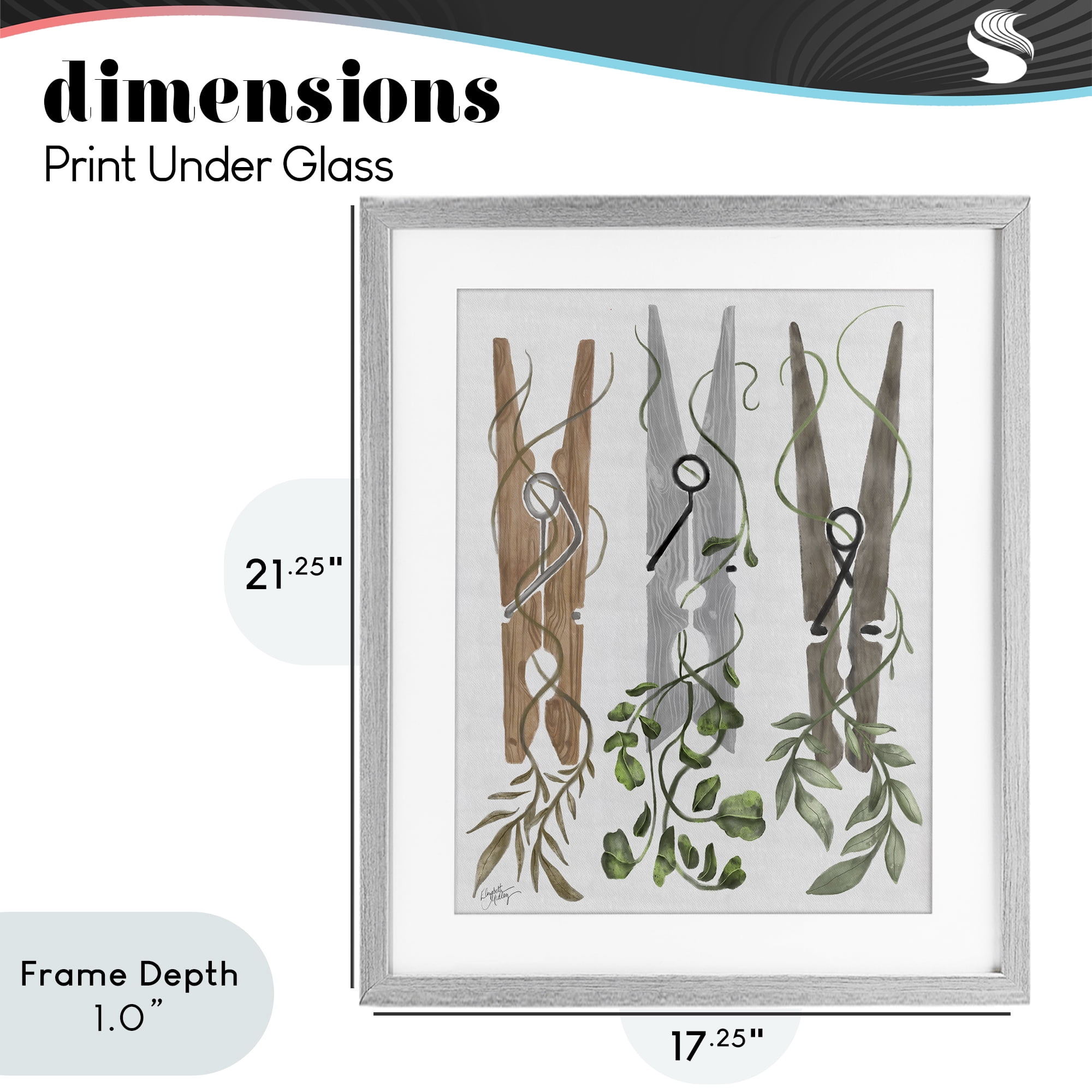 Stupell Industries Ivy Wrapped Clothespins Gray Framed Print Under Glass, design by Elizabeth Medley