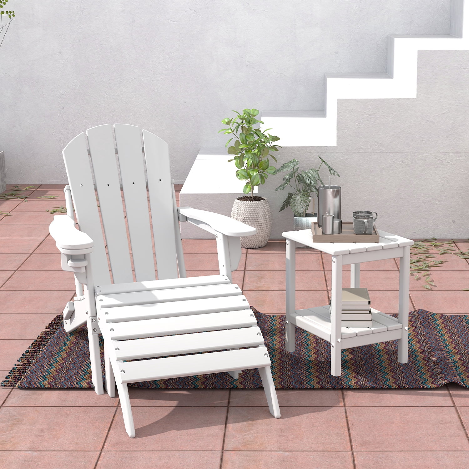 Pipopa Adirondack Outdoor Side Table Set of 2,HDPE All Weather Double Layer Patio Side Table,Rectangular End Table for Garden Balcony Pool,White