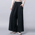 thumbnail image 4 of biudgviw Wide Leg Pants for Women Comfy Loose Elastic High Waisted Long Pants Flowy Beach Palazzo Pants with Pockets, 4 of 4