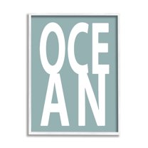 Stupell Ocean Beach Text Letters Phrase Landscape Painting White Framed Art Print Wall Art