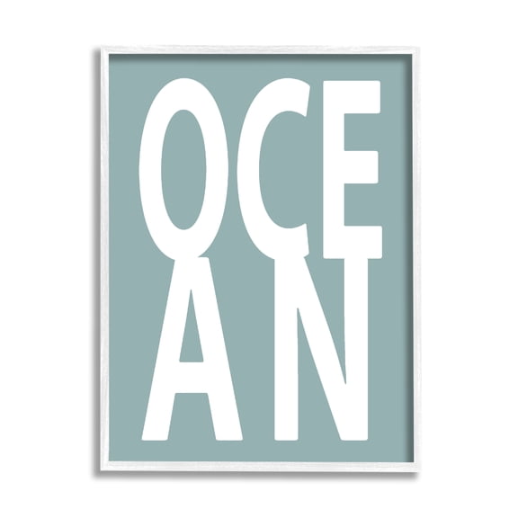 Stupell Ocean Beach Text Letters Phrase Landscape Painting White Framed Art Print Wall Art