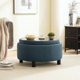 thumbnail image 4 of CQSXDA Upholstered Round Ottoman With Reversible Lid In Beige Fleece Fabric For Living Room Bedroom Office Storage Stool，Blue, 4 of 10