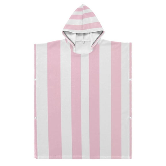 Kid Hooded Beach Towel Bath Poncho Towels Soft Absorbent Quick Dry for Boy Girl Pale Pink and White Striped S