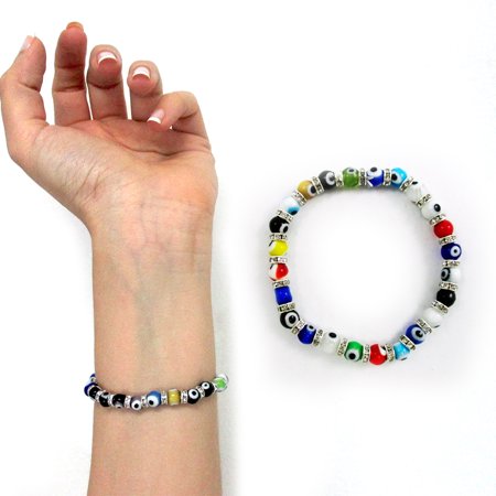 Glass Bead Stretch Bracelet - 6Mm Evil Eye Lampwork Glass Beads Stretch Bracelet Hamsa Nazar Luck Kabbalah New