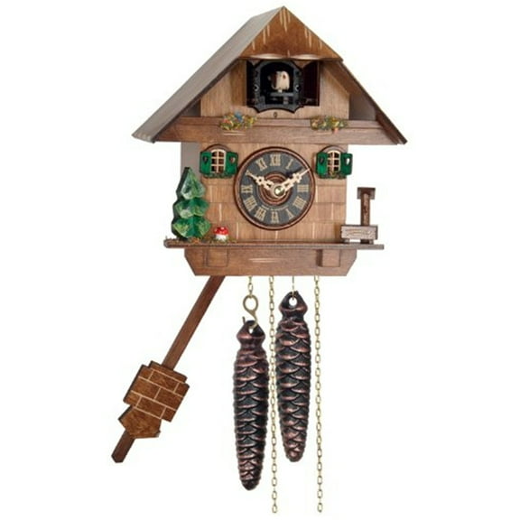 River City Clocks One Day Cuckoo Clock Cottage with Tree, Mushroom, and Water Pump