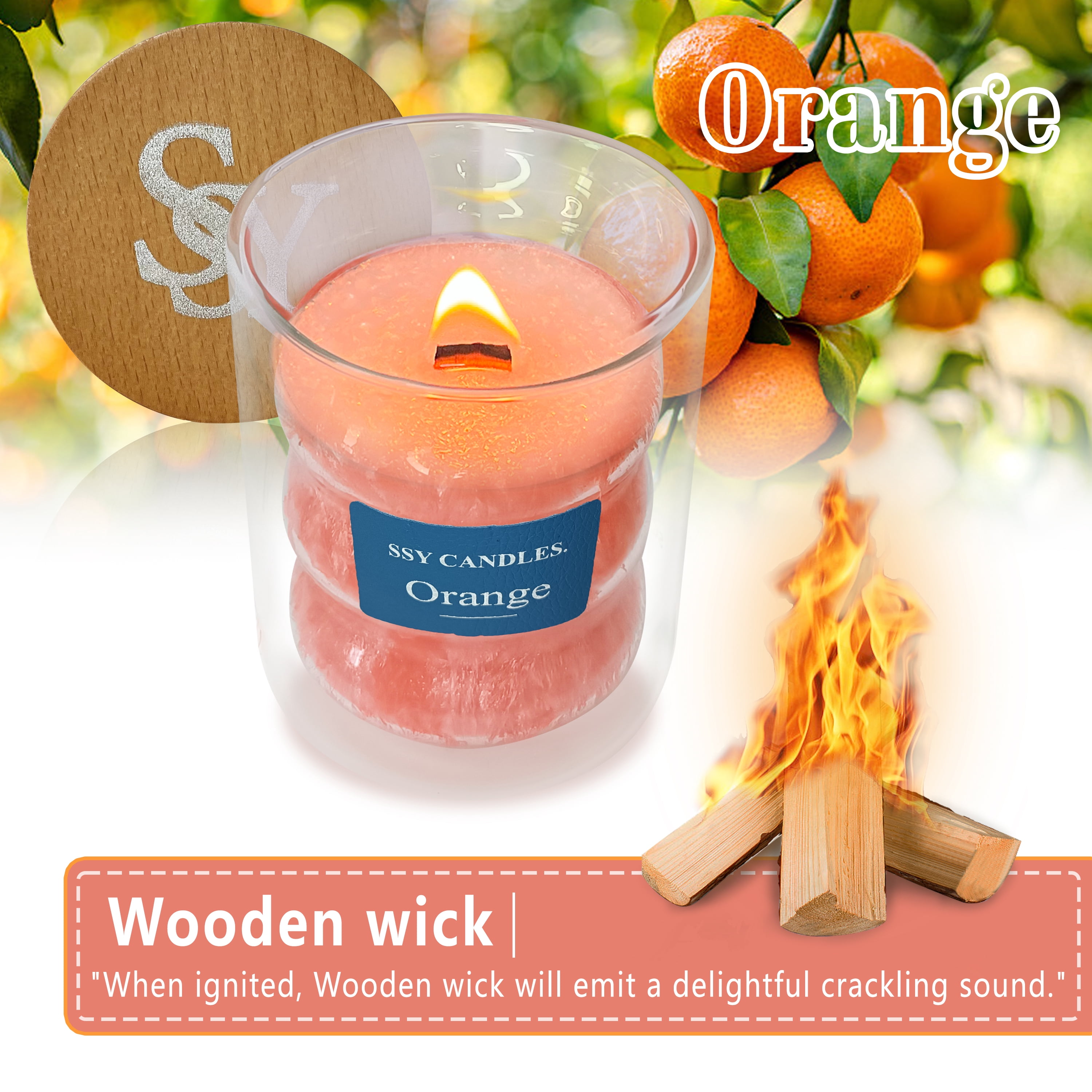 Orange Scented Candles for Home - Jar Candles 8.4 oz Burn Time 50+H- Wooden Wick Candles - Candles Gifts for Women