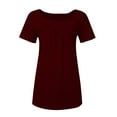 thumbnail image 5 of Giftesty Women Summer Solid Pleated Round-Neck Blouses Loose Short Sleeve Tops T-Shirt, 5 of 7