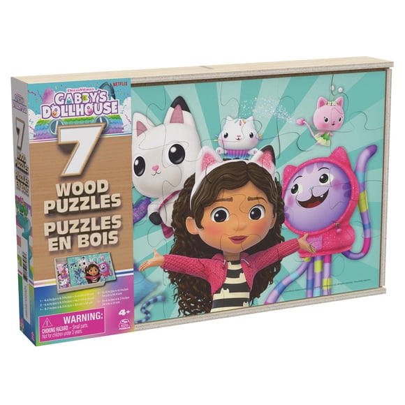Gabby's Dollhouse, 7 Wood Puzzles Jigsaw Bundle 12-Piece 16-Piece 24-Piece with Storage Tray, for Kids Ages 4 and up