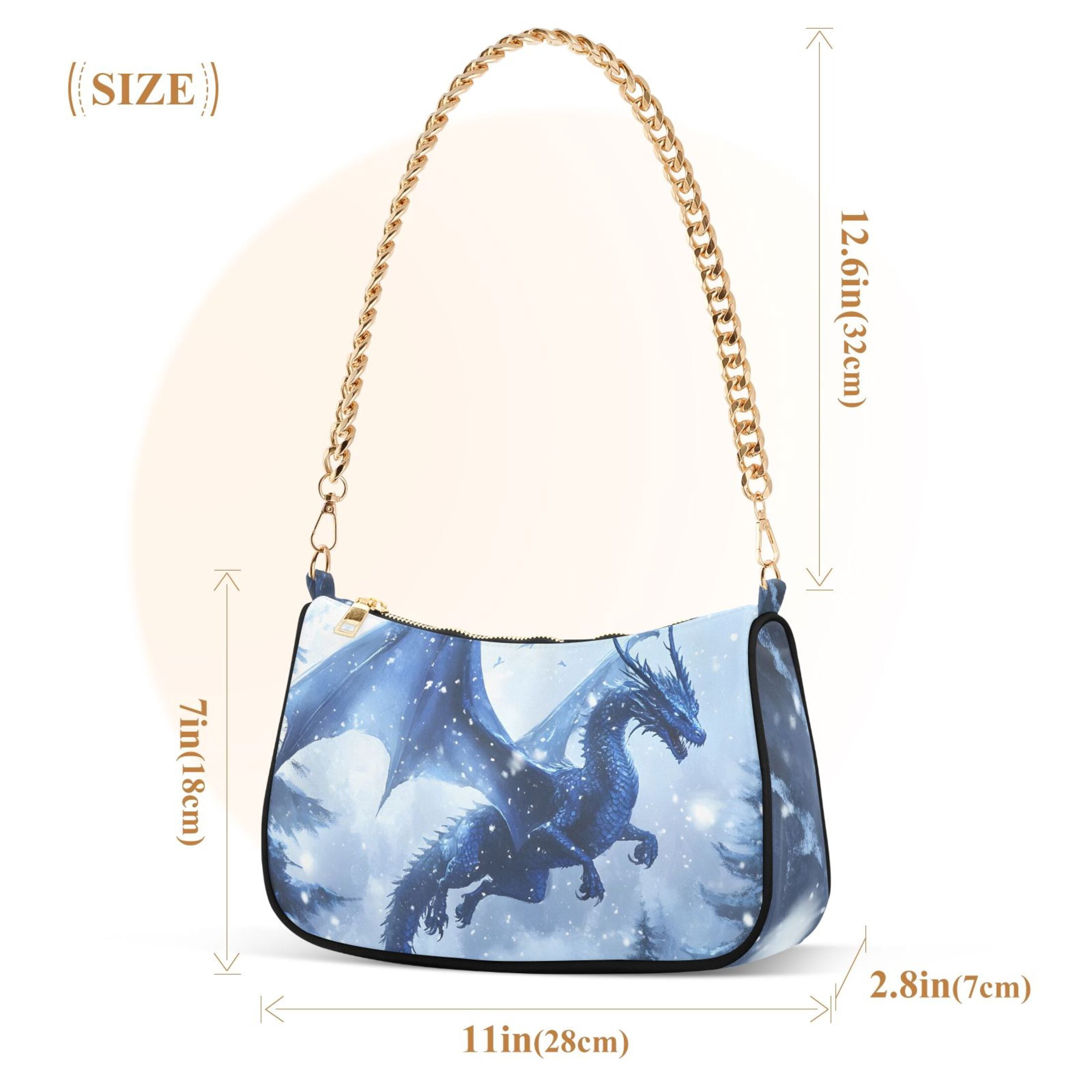 Ryvnso Dragon Flying in Winter Womens Chain Shoulder Bag Tote Handbags Clutch Hobo Purse with Zipper for Travel
