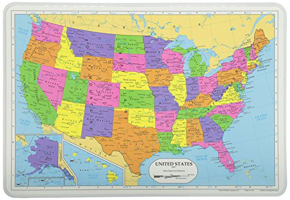 Painless Learning Educational Placemats Sets USA Map and World Map Non Slip Washable