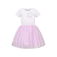 thumbnail image 1 of Robe Fille Coton T-Shirt Jupe en Tulle Étoile Argentée Pailletée Manches Courtes 7 Ans, 1 of 6