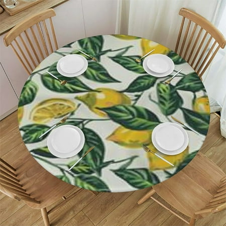 

Tllo0ord Lemon Round Fitted Tablecloth Flowers Sour Elastic Edge Tablecloth Waterproof Oilcloth Table Cover 38-42
