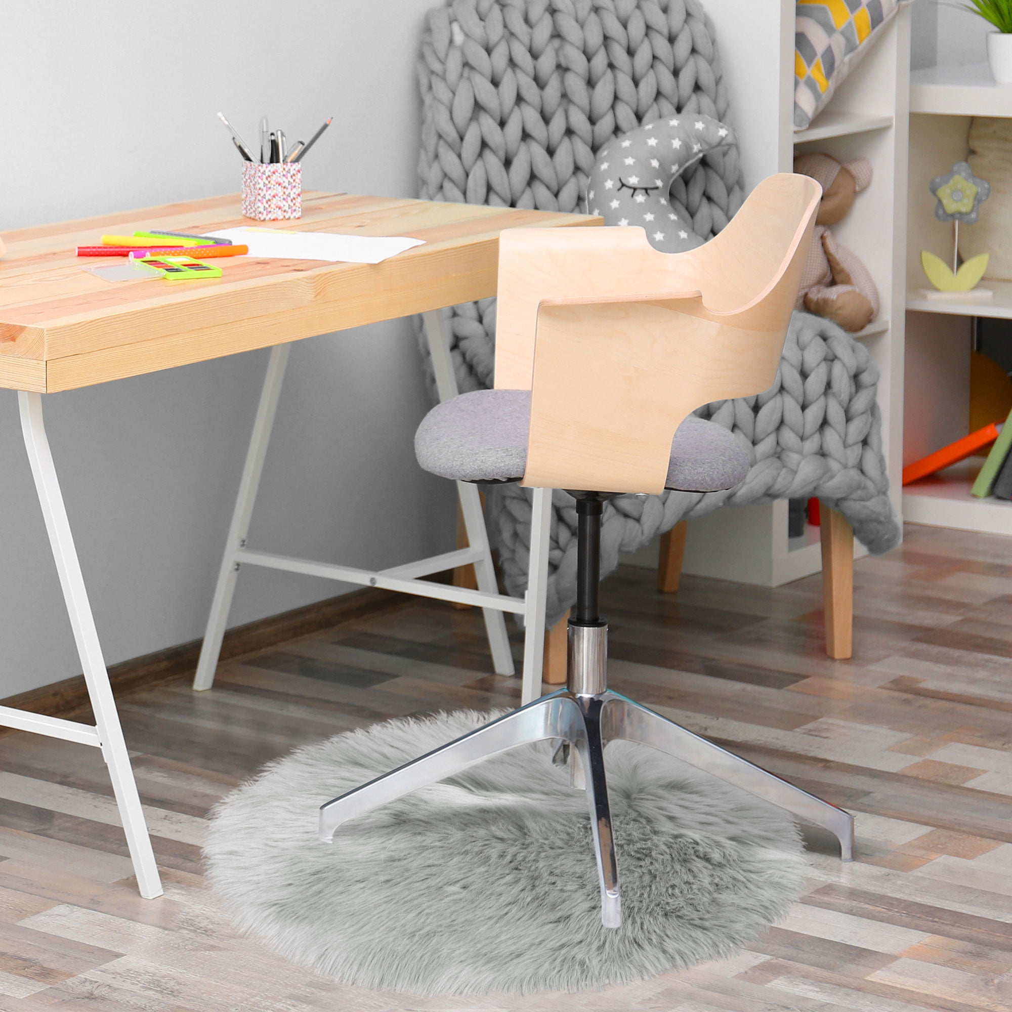 Unique Bargains Artificial Animal Wool Soft Faux Fur Sheepskin Plush Area Rug Light Gray 2x2 Feet Round