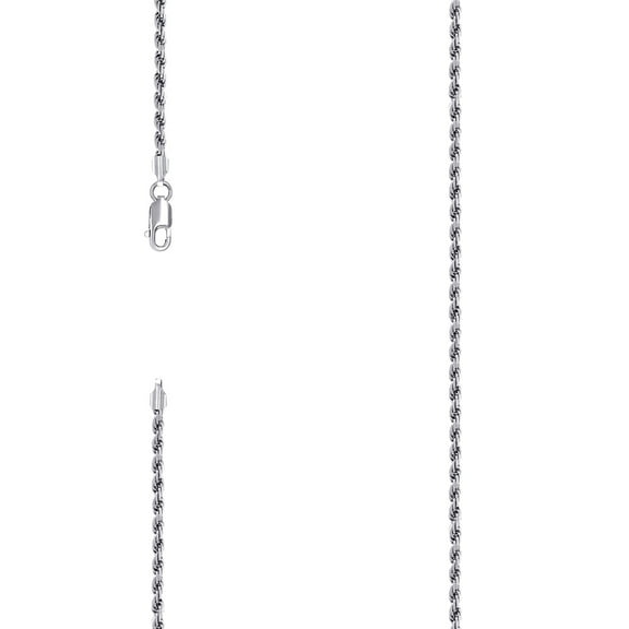 925 Sterling Silver Solid Rope Chain Rhodium 2.5mm Necklace 18 Inch Chain Necklace for Women and Men