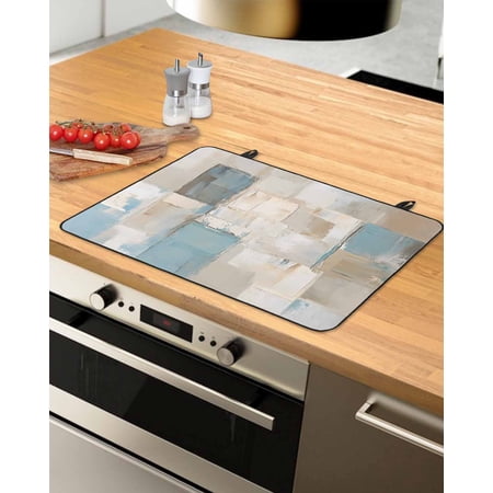 nqOlkjepod Large Induction Cooktop Protector Mat 31 x24 Blue Beige Color Blocks Stove Top Covers for Electric Stove Abstract Oil Painting Art Stove Burner Cover Mats Glass Top Stove Cover