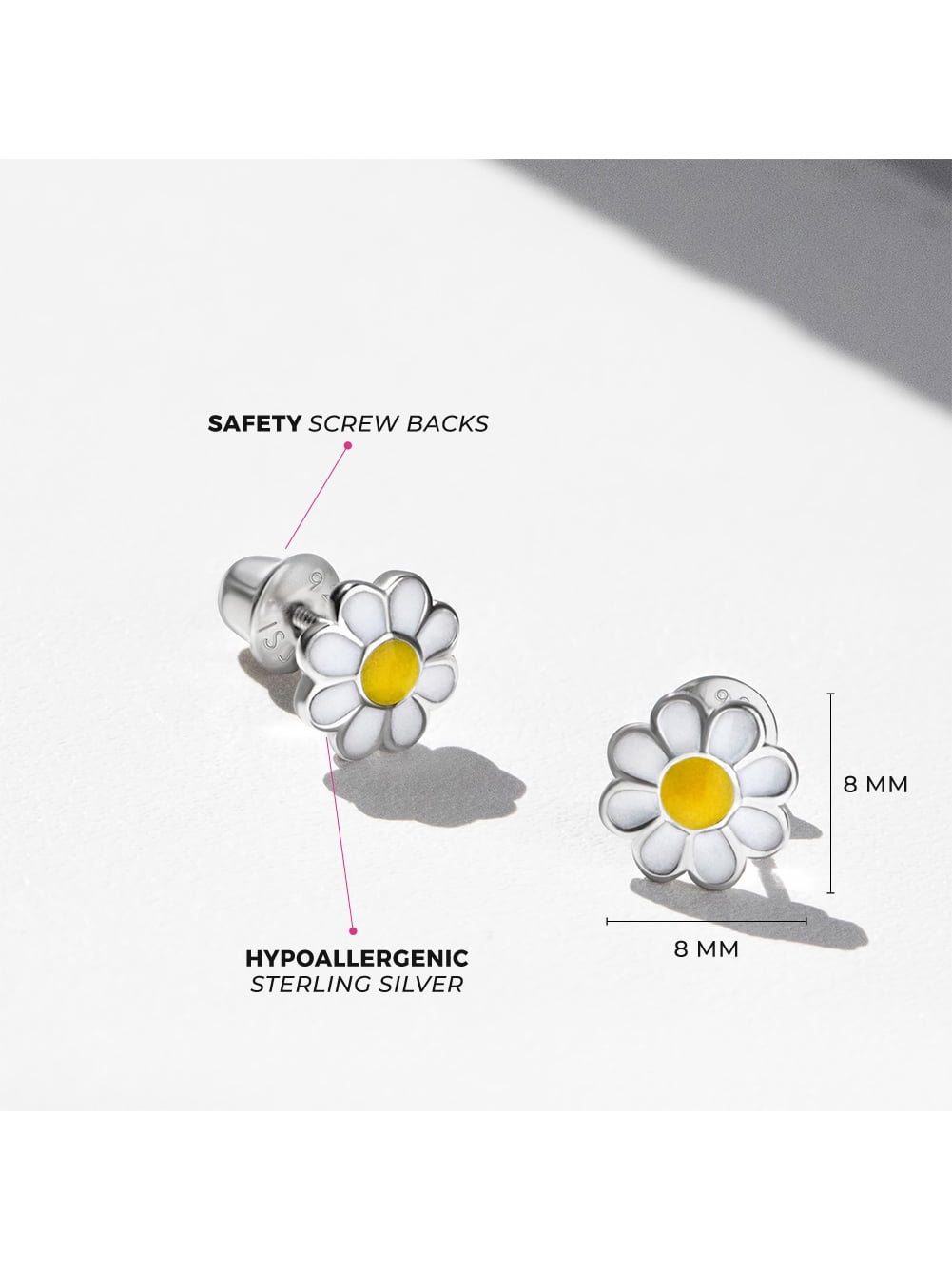 925 Sterling Silver Enamel Daisy Screw Back Earrings for Toddler Girls Flower