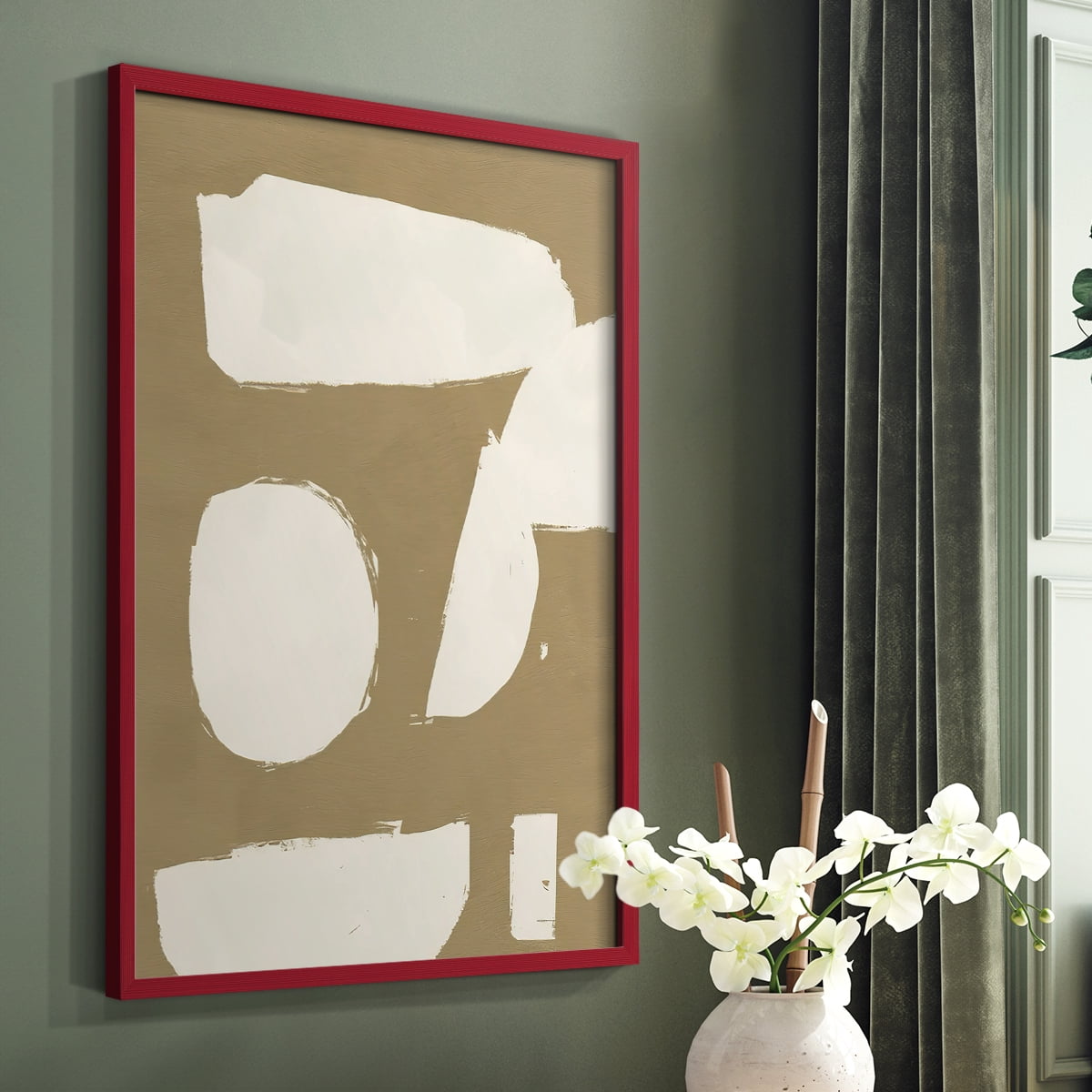 Chunky Abstract I Framed Print in Red Solid Wood Framed Print No Nail Hanging