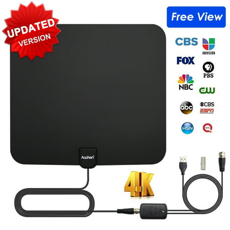 Auchen Digital TV Antenna Indoor 110 Miles Range | 4K HD VHF UHF Freeview for Life Local Channels Broadcast for All Types of Home Smart Television | Never Pay Cable Fee (UPGRADED 2019