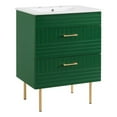 thumbnail image 1 of Pemberly Row 24" Modern Wood/Ceramic Bathroom Vanity with Gold Legs in Green, 1 of 7