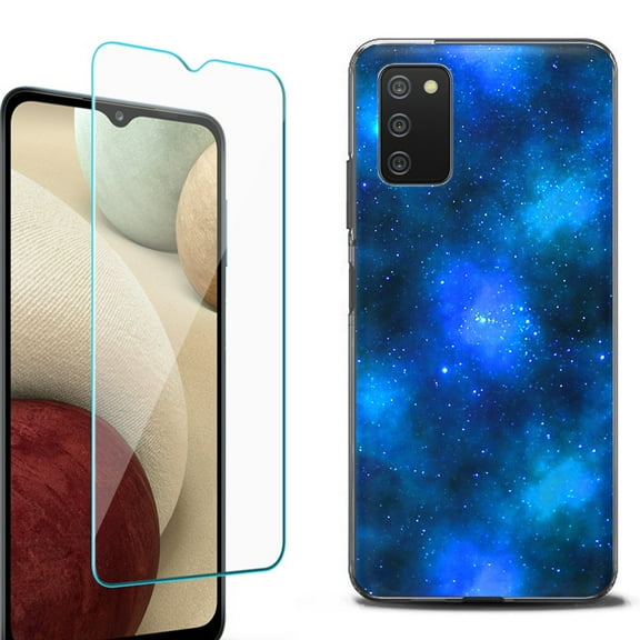 Slim-Fit Protective Fashion Phone Case (Black) for Samsung Galaxy A03s, with Tempered Glass Screen Protector, by OneToughShield ® - Cosmos/Stars