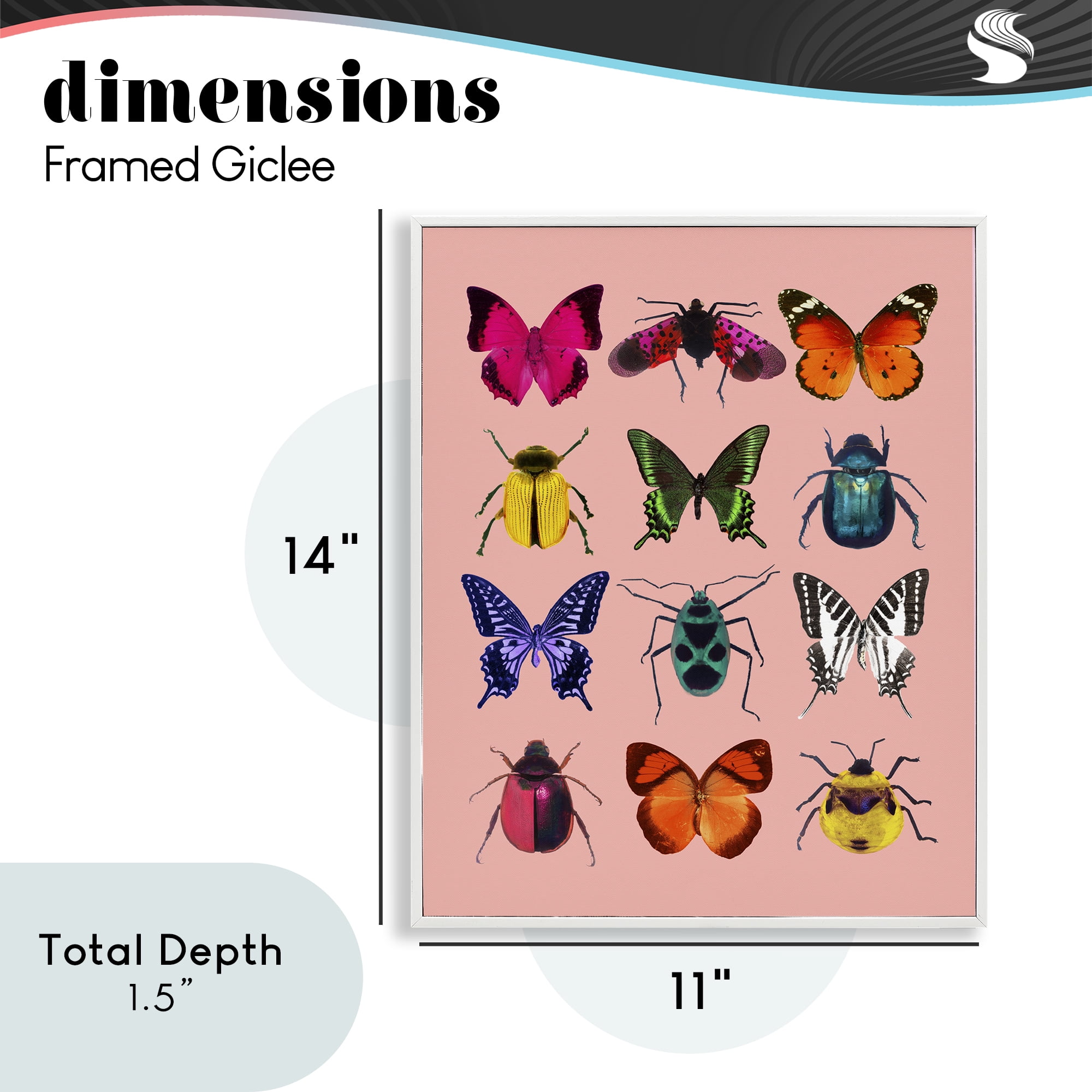 Colorful Bug Species on Pink White Framed Giclee Art, design by LISH Creative