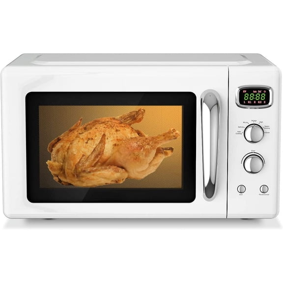 0.9 Cu.ft Microwave Countertop, Digital Timing & 5 Micro Power, 25L Small Microwave w/Glass Turntable & 6 Preset Buttons, Delayed Start Function, 900W Mini Microwave w/Child Lock