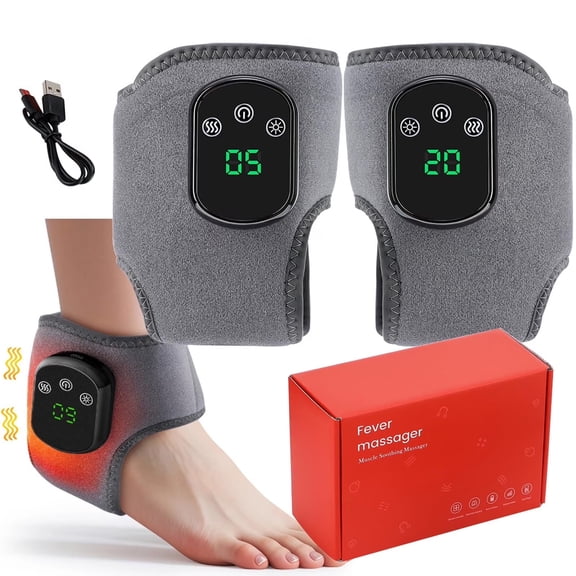 Triple Method Massager, Portable Foot and Ankle Massager for Circulation & Pain Relief, Wireless Vibrating Heating Pad Wrap Cordless Tendonitis Relief, Rechargeable Feet Massage (2Pcs)