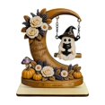 Tree Trunk Hat Halloween Wooden Tabletop Decor, Crescent Tree Trunk Swing with Witch ...