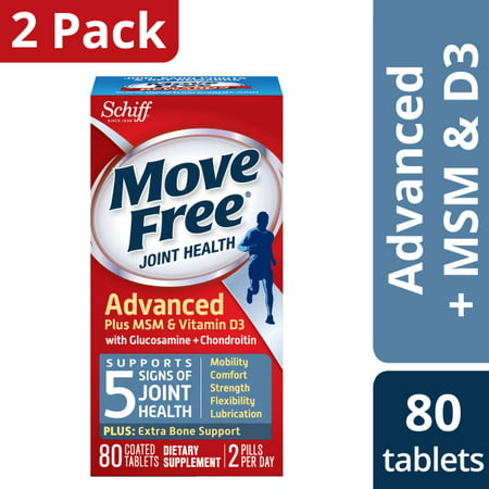 (2 pack) Move Free Advanced Plus MSM and Vitamin D3, 80 count - Joint Health Supplement with Glucosamine and (Best Vitamins For Bone Health)
