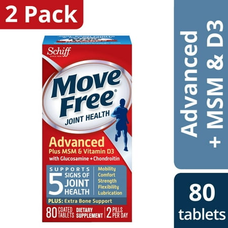 (2 pack) Move Free Advanced Plus MSM and Vitamin D3, 80 count - Joint Health Supplement with Glucosamine and (Best Msm Supplement Reviews)