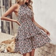 thumbnail image 2 of Summer Dresses for Women 2022 Halter Neck Off Shoulder Sleeveless Backless Floral Printing Ruffle A-Line Dress, 2 of 5