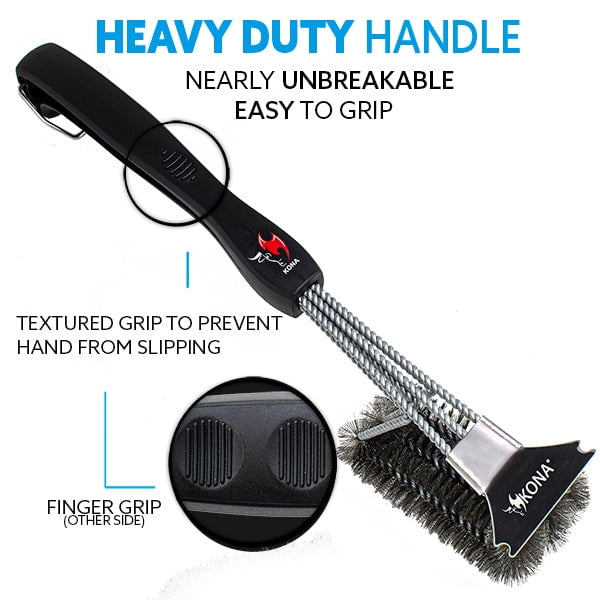 Kona Grill Brush with Speed/Scrape Scraper, Bristle Lock, 18 Flex Grip  Handle