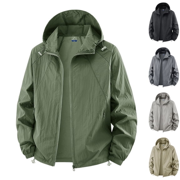 LODIENY Men's Big and Tall (M-5XL) Sun Hooded Jackets Lightweight Breathable Baggy UV Jacket Mesh Cooling Rash Guard with Zipper Pockets for Fishing Outdoor Khaki XXL