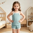 thumbnail image 5 of Juorvia Toddler Girls Summer Outfits 2pc Loungewear Cotton Classic Fitted Sleeveless Tops Color Spliced Shorts(4-5 Years,Green), 5 of 6