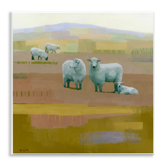 Stupell Industries Sheep Grazing Pasture Animals Painting Unframed Art Print Wall Art, 12 x 12