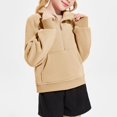 thumbnail image 4 of TOWED22 Girls Half Zip Sweatshirt Quarter Zip Pullover Sweatshirts Fall Tops with Pockets Thumb Hole(Beige,11-12 Years), 4 of 8