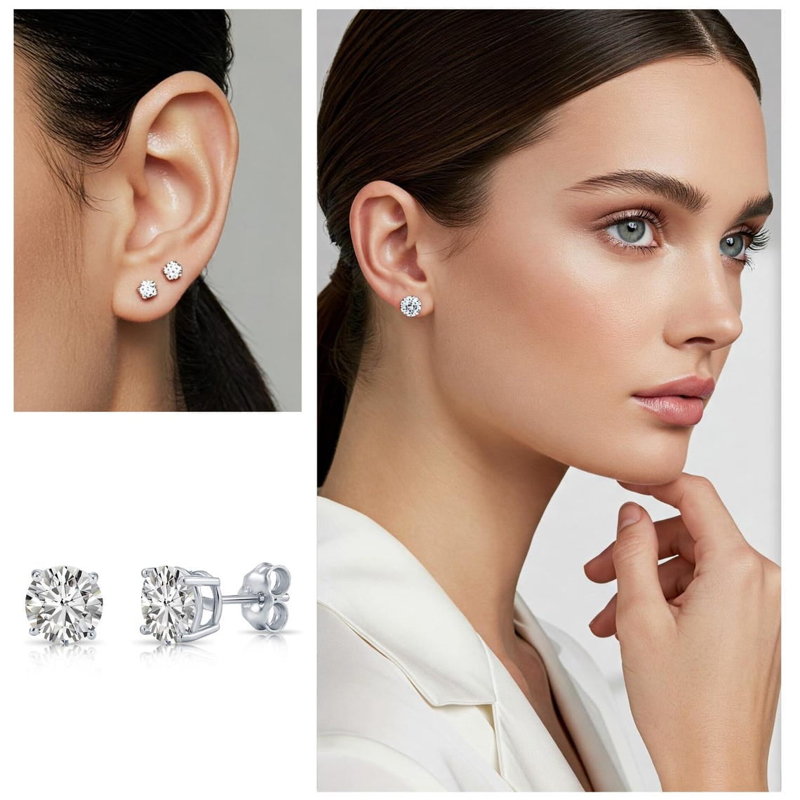 Tilo Jewelry Solid 925 Sterling Silver Solitaire Round CZ Stud Post Earrings with Secure Push-backs | 6mm | Classic Everyday Earrings | Women, Men, Unisex