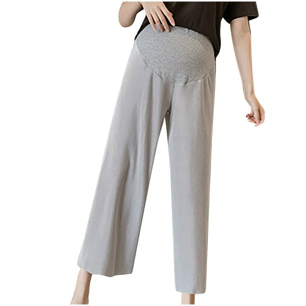 ShomPort Women's Maternity Pants Loose Comfy Elastic High Waist Wide Leg Pregnancy Pants with Adjustable Belt